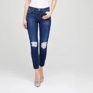 LAGENCE El Matador Arcadia Slim High Rise Cropped Dark Wash Distressed Jeans 26